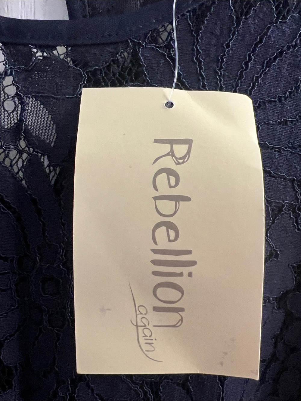 Rebellion Navy Floral Lace Short Sleeve Blouse - Picture 2 of 3